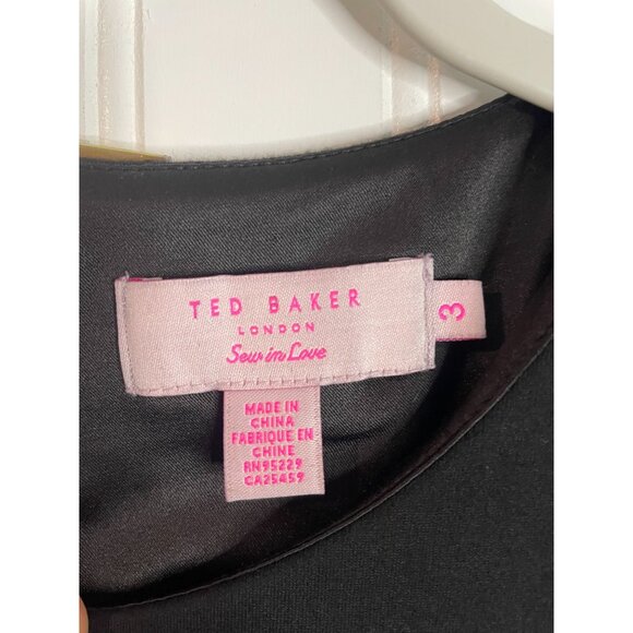 Ted Baker London Black Short Sleeve Crop Top With Bow Details & Gold Zipper - Picture 9 of 14